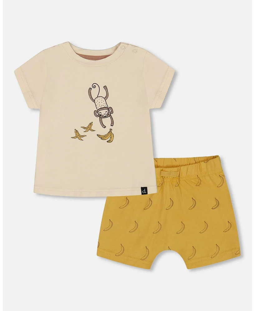 Deux par Baby Boys Printed Organic Cotton Top And Short Set Yellow Bananas Off-White