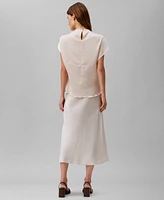 Calvin Klein Women's Plisse Shirred Shoulder Top