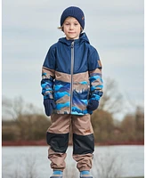 Deux par Big Boys Colorblock Printed Two-Piece Mid-Season Outerwear Set Navy Blue Mountains And Taupe