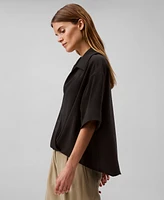 Calvin Klein Women's Collared Draped Faux-Wrap Top