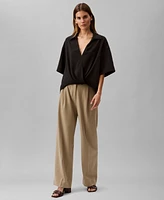 Calvin Klein Women's Collared Draped Faux-Wrap Top