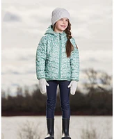 Deux par Toddler Girls Printed Quilted Mid-Season Jacket Small White Flowers On Sage Green Background - Toddler|Child