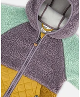 Deux par Deux Baby Girl Sherpa Mid-Season Colorblock Jacket Lilac, Pale Turquoise, And Yellow - Infant