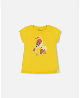 Deux par Toddler Girls Organic Cotton Tee Yellow And Birds - Toddler|Child