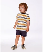 Deux par Baby Boys Printed Cotton Tee Navy Striped, Orange, And Lime Green