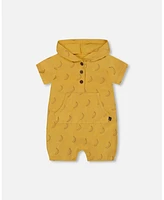 Deux par Baby Boys Printed Organic Cotton Hooded Romper Yellow Bananas