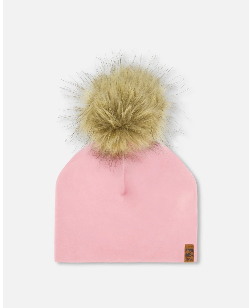 Deux par Girl Solid Jersey Detachable Pompom Hat Pale Pink - Toddler|Child