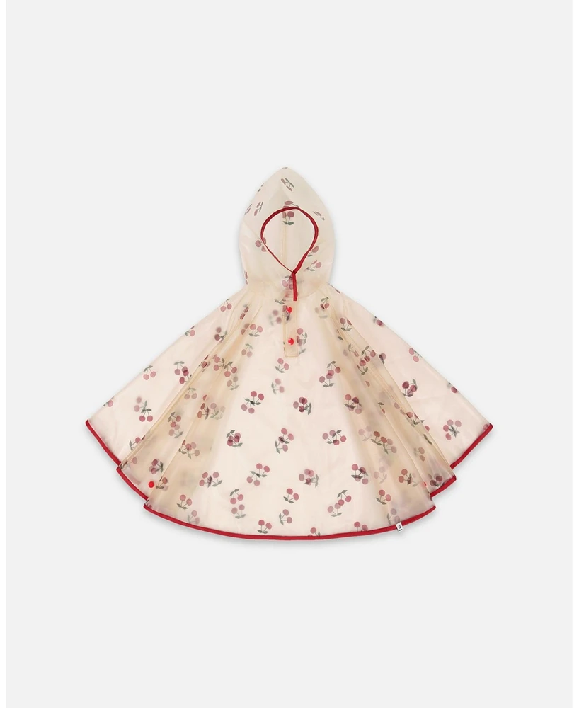 Deux par Deux Girl Red Cherry Printed Rain Cape - Toddler|Child