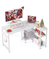 Odk 47 Inch Compact L Shaped Desk with Storage Shelves and Monitor Stand, White