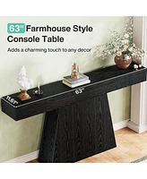 Tribesigns 63" Black Console Table, Farmhouse Entryway Table with Trapezoidal Base, Narrow Long Wood Sofa Table Behind Couch Table for Entrance, Hallw