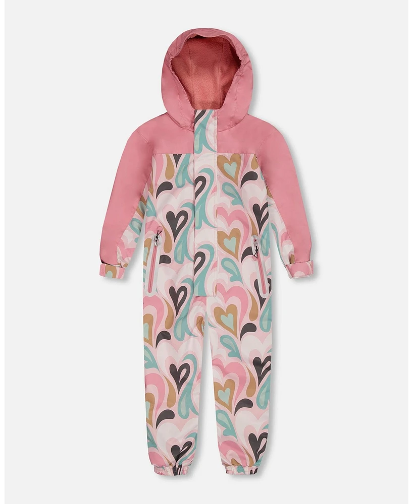 Deux par Deux Kids Unisex Printed Mid-Season One-Piece Outerwear Light Pink With Hearts