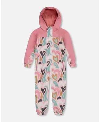 Deux par Deux Kids Unisex Printed Mid-Season One-Piece Outerwear Light Pink With Hearts