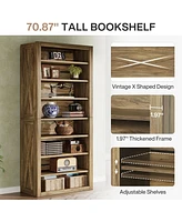Tribesigns 70.59-Inch Tall Bookshelf, 8-Tier Large Wooden Bookcase with Adjustable Shelves for Living Room, Home Office, Easy Assembly, Rustic Brown