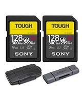 Sony 128GB Uhs-ii Tough G-Series Sd Card 2-Pack Bundle with Case and Reader