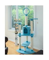 Armarkat B6605 65-Inch Classic Real Wood Cat Tree in Sky Blue with Five Levels, Perch, and Hanging Tunnel - Jackson Galaxy Approved