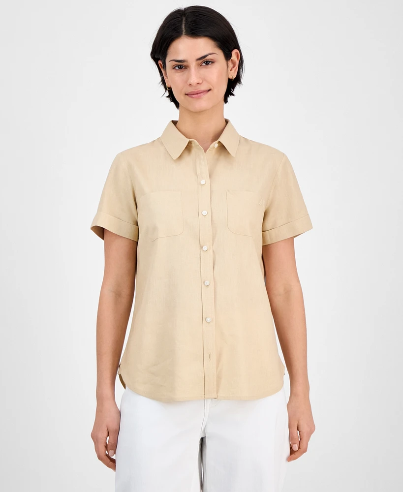 Nautica Jeans Women's Linen-Blend Camp Shirt