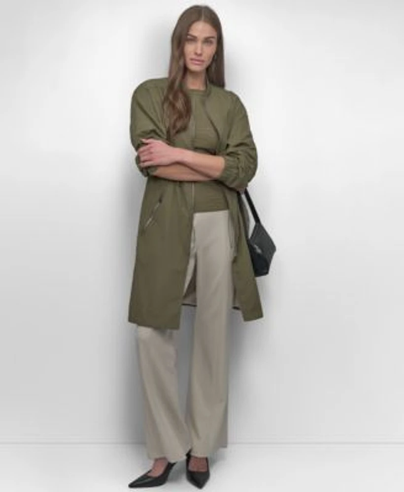 Dkny Womens Perforated Long Sleeve Anarak Jacket Front Seam Pull On Trousers Textured Knit Short Sleeve Crewneck Top