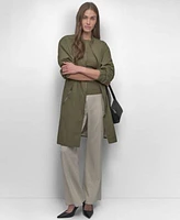 Dkny Womens Perforated Long Sleeve Anarak Jacket Front Seam Pull On Trousers Textured Knit Short Sleeve Crewneck Top