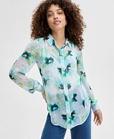 I.n.c. International Concepts Petite Printed Long-Sleeve Blouse, Exclusively at Macy's