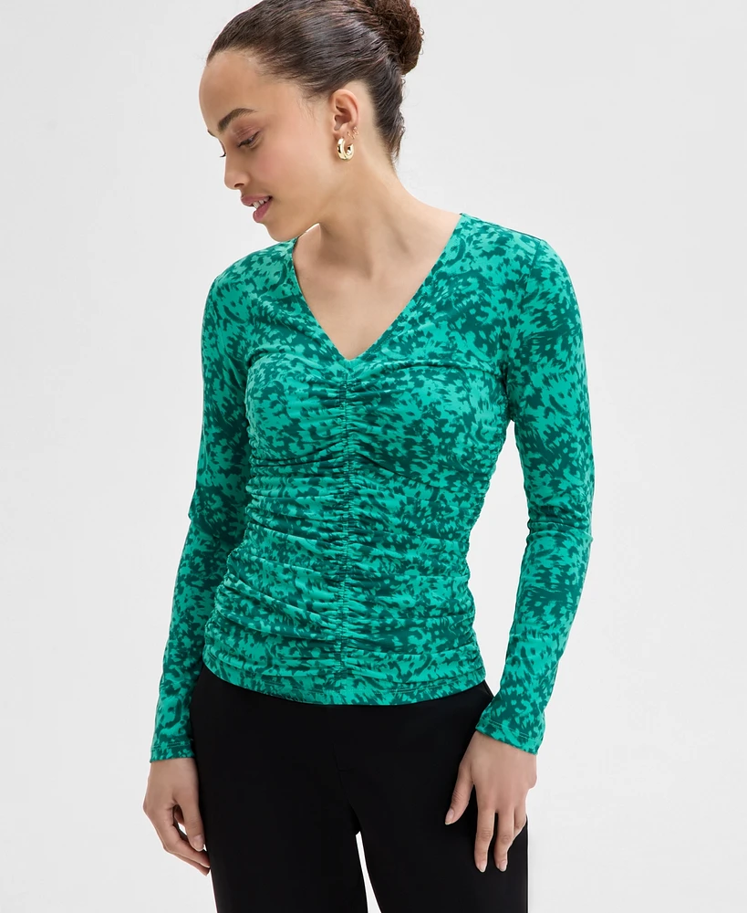 I.n.c. International Concepts Petite Printed Ruched Top, Exclusively at Macy's