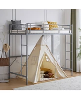 Loft Bed with Safety Guardrails and 2 Built-in Ladders for Secure and Space-Saving Bedroom Design