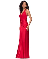 Betsy & Adam Women's Ruched Halter Gown