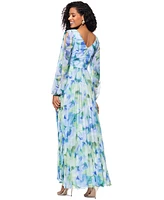 Betsy & Adam Women's Floral-Print Pleated Gown