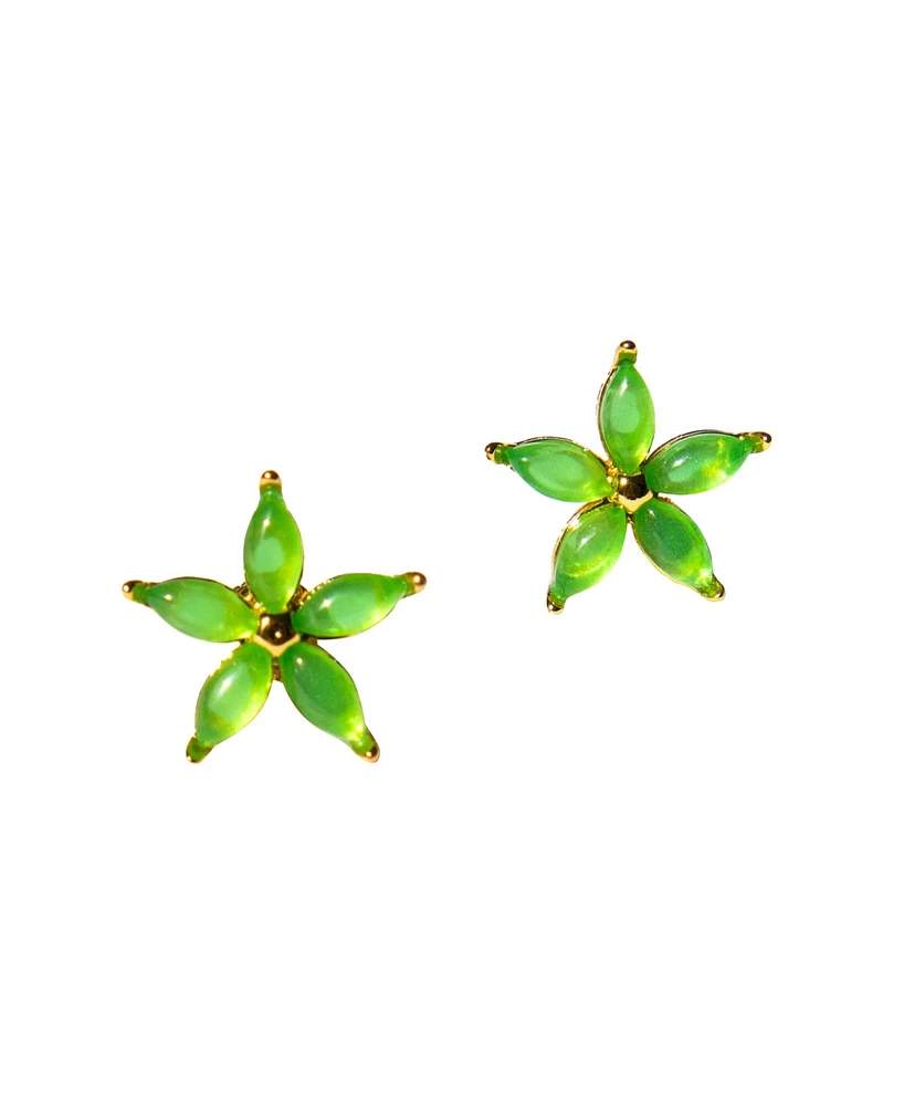 Flora; Green jade stud earrings