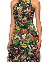 Betsy & Adam Women's Floral-Print Ruffled Halter Gown