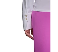 Halson Women's Mixed-Media Collared Button-Front Blouse