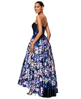 Betsy & Adam Women's Floral-Print Strapless Ball Gown