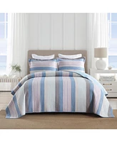 Marcielo 3Pcs 100% Cotton Quilt Bedspread Set Reversible Bedding Striped King