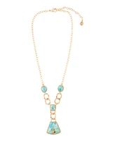 Barse Athena Genuine Blue Turquoise Golden Abstract Necklace