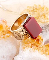 Barse Stamped Orange Carnelian Golden Square Ring