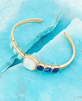 Barse Dual Color Blue Lapis Turquoise and White Mother of Pearl Golden Cuff Bracelet