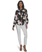 Halston Women's Floral Collared Patch-Pocket Shirt