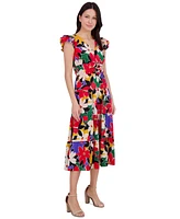 Vince Camuto Petite Floral-Print Flutter-Sleeve Fit & Flare Dress