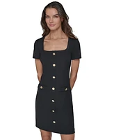 Karl Lagerfeld Paris Women's Flower-Button Square-Neck Sheath Dress