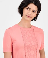 Nautica Jeans Women's Pointelle Short-Sleeve Sweater