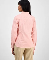 Nautica Jeans Women's Gingham Cotton Roll-Tab Shirt