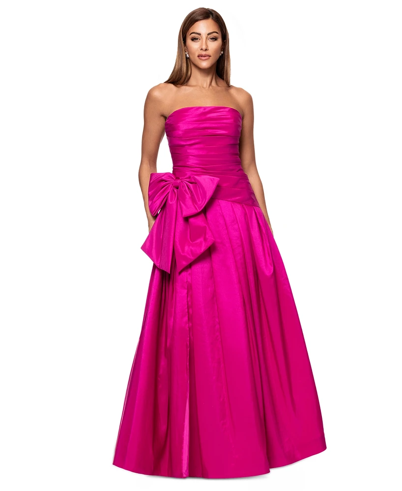 Xscape Women's Bow-Trim Ruched Strapless Gown