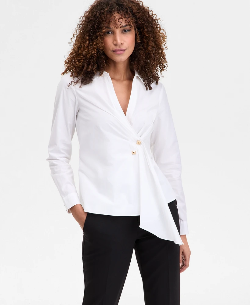 I.n.c. International Concepts Women's Cotton Drape-Front Top, Exclusively at Macy's