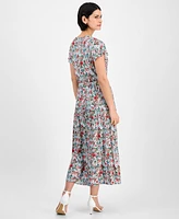 Nautica Jeans Women's Floral-Print Flutter-Sleeve Maxi Dress