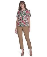 Tommy Hilfiger Women's Printed Button-Front Tie-Waist Blouse