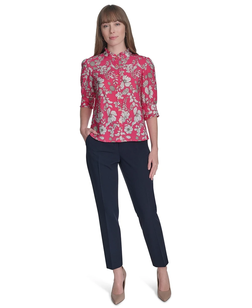Tommy Hilfiger Women's Printed Puff-Sleeve Blouse