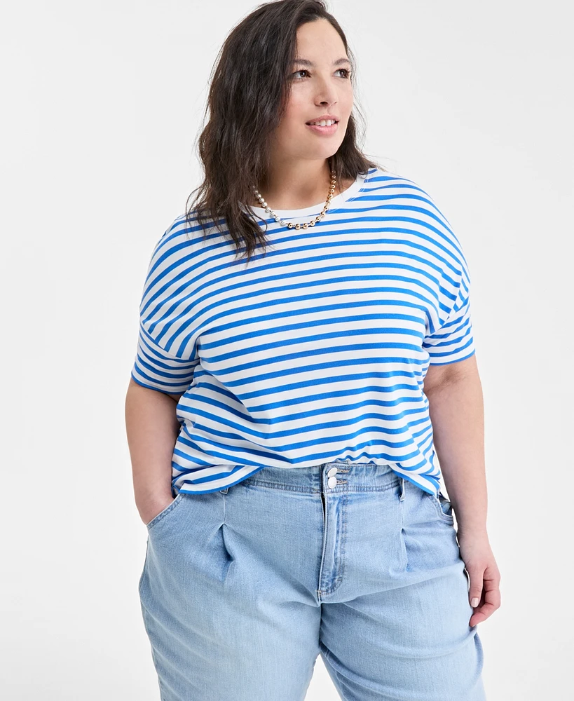 On 34th Trendy Plus Size Striped Easy T-Shirt, Exclusively at Macy's