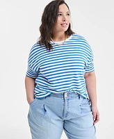 On 34th Trendy Plus Size Striped Easy T-Shirt, Exclusively at Macy's