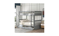 Space-Saving Bunk Bed with Ladders and Built-In Storage Drawers for Kids or Guest Rooms