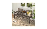 Wooden Bench with Foldable Middle Table for Outdoor Seating and Dining