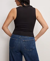Good American Women's Crewneck Ruched-Front Stretch Top